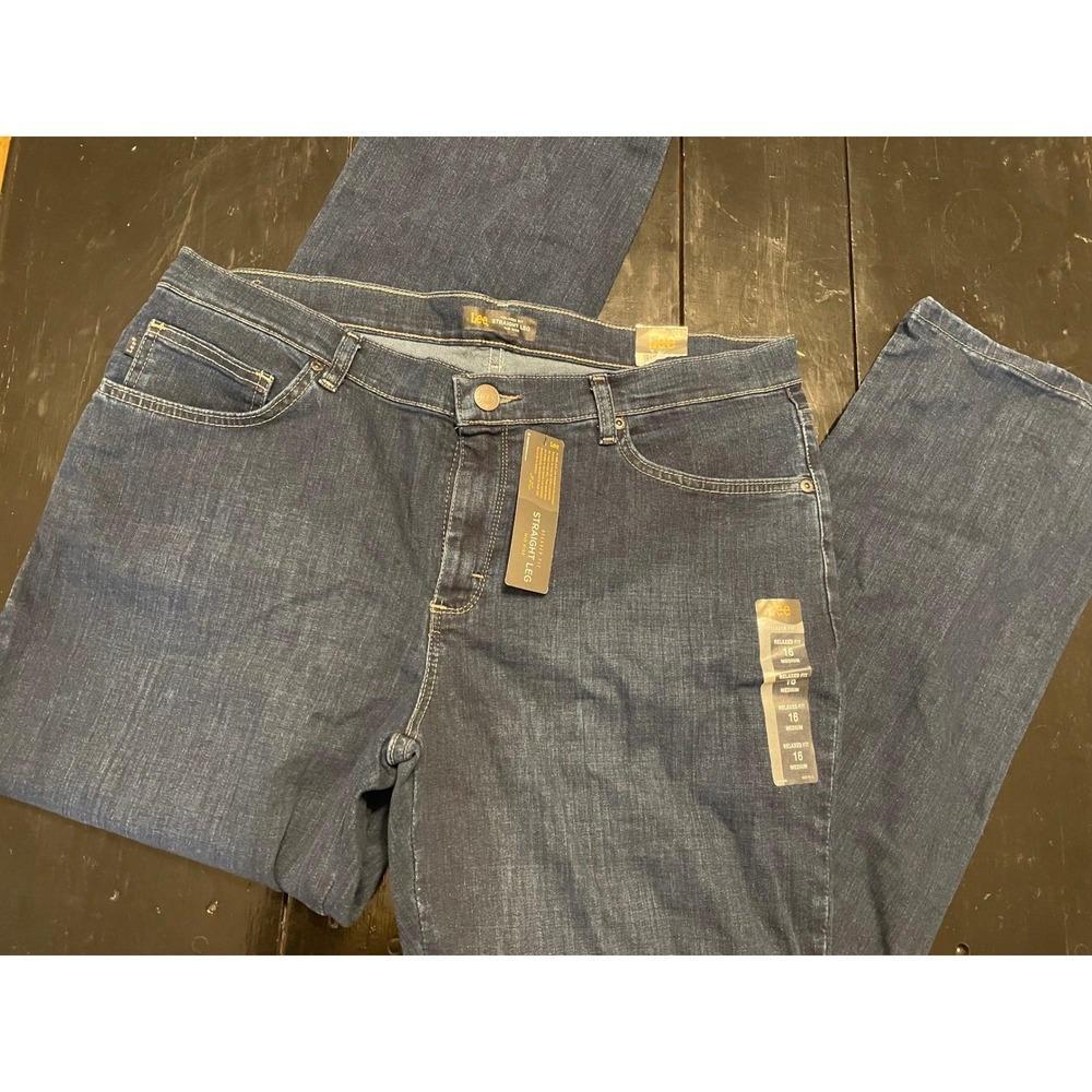 Lee Women's Straight Leg Jeans Deep Indigo Wash Size 16 Petite